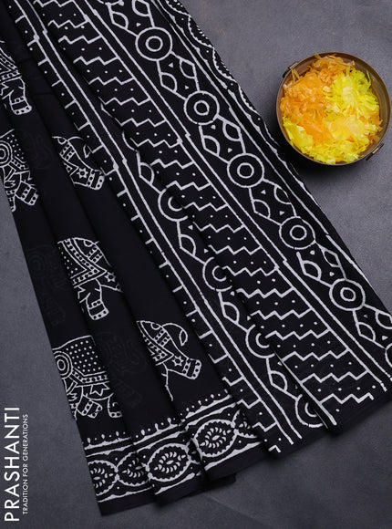 Jaipur cotton saree black with elephant butta prints and printed border