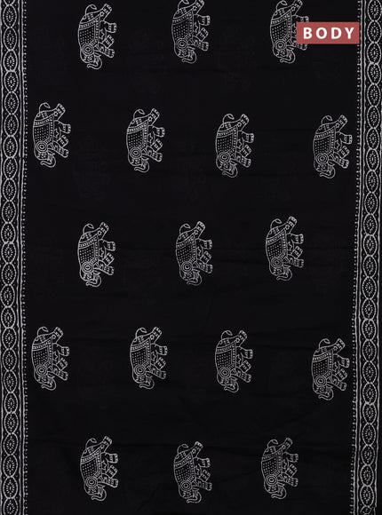 Jaipur cotton saree black with elephant butta prints and printed border