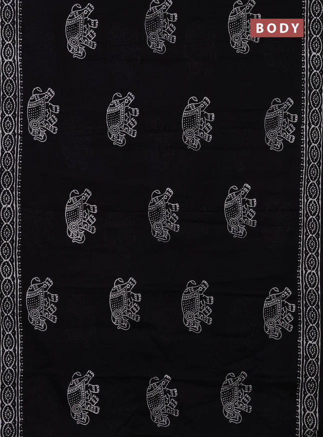 Jaipur cotton saree black with elephant butta prints and printed border