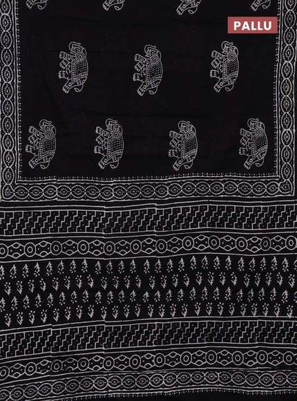 Jaipur cotton saree black with elephant butta prints and printed border