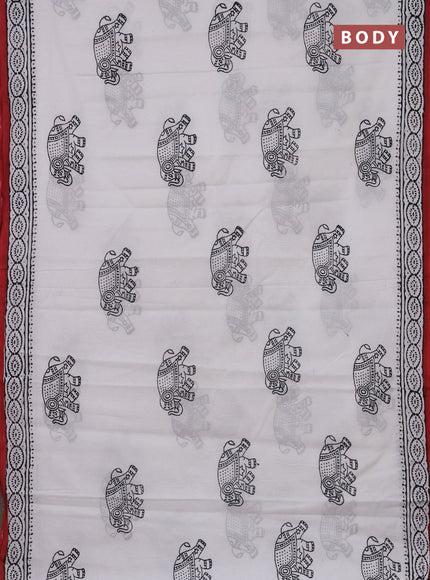 Jaipur cotton saree off white and maroon with elephant butta prints and printed border