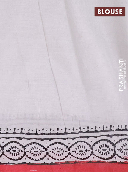 Jaipur cotton saree off white and maroon with elephant butta prints and printed border