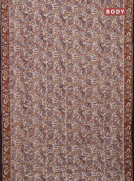 Jaipur cotton saree beige and maroon with allover kalamkari prints and printed border