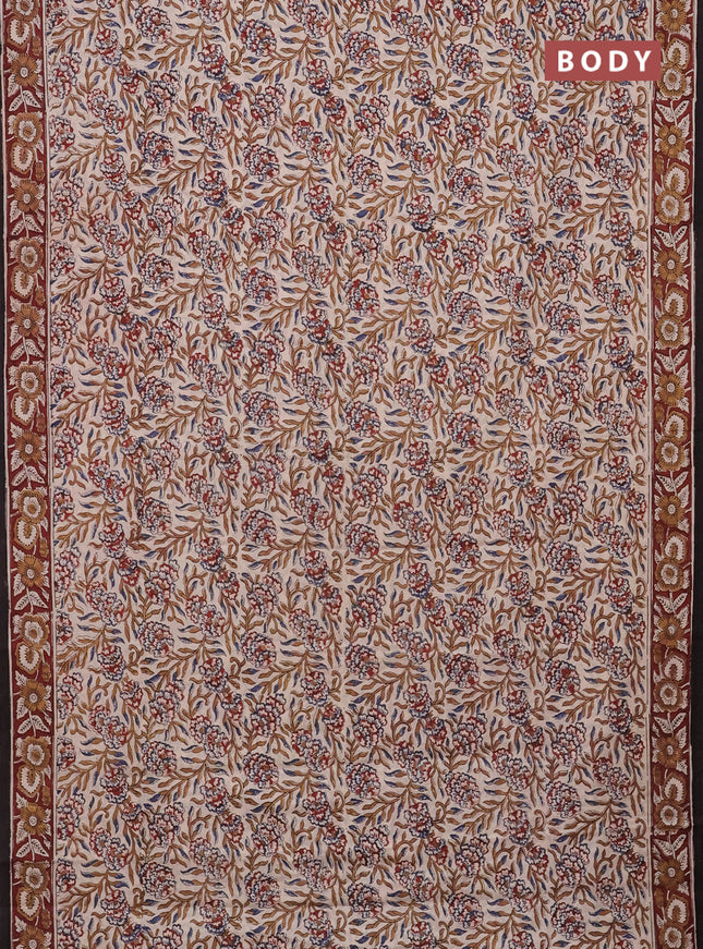 Jaipur cotton saree beige and maroon with allover kalamkari prints and printed border