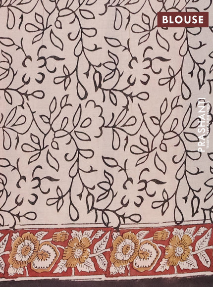 Jaipur cotton saree beige and maroon with allover kalamkari prints and printed border