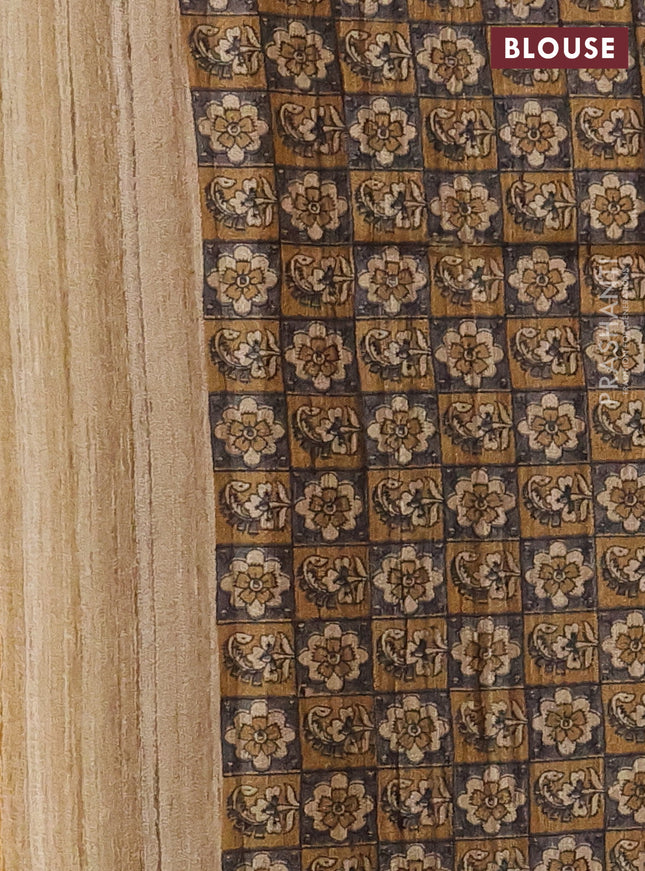 Pure dupion silk saree mustard yellow and beige with plain body and madhubani printed pallu