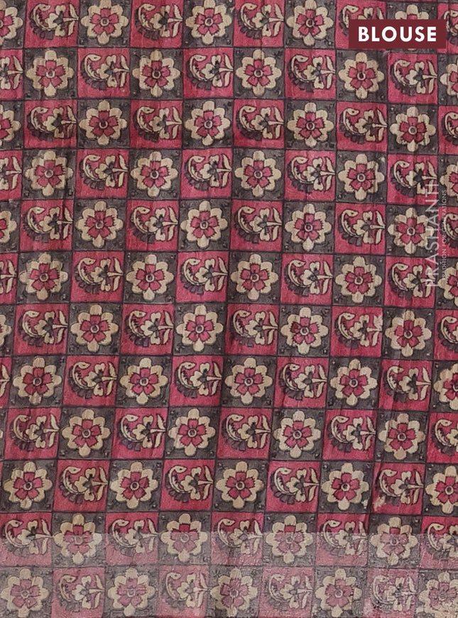 Pure dupion silk saree mild peach pink and pink beige with plain body and madhubani printed pallu