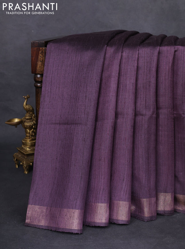 Pure dupion silk saree wine shade and beige with plain body and madhubani printed pallu