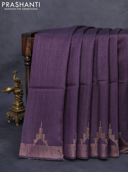 Pure dupion silk saree wine shade and beige with plain body and kalamkari printed pallu