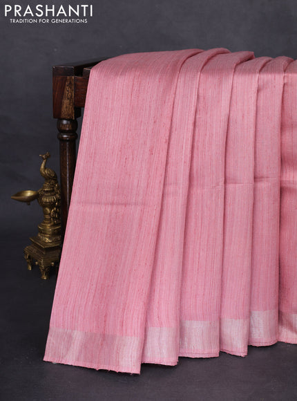 Pure dupion silk saree mild peach pink and multi colour with plain body and kalamkari printed pallu