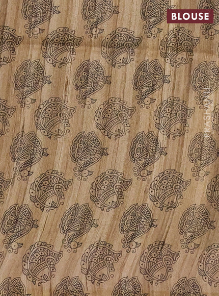 Pure dupion silk saree mustard yellow and beige with plain body and madhubani printed pallu