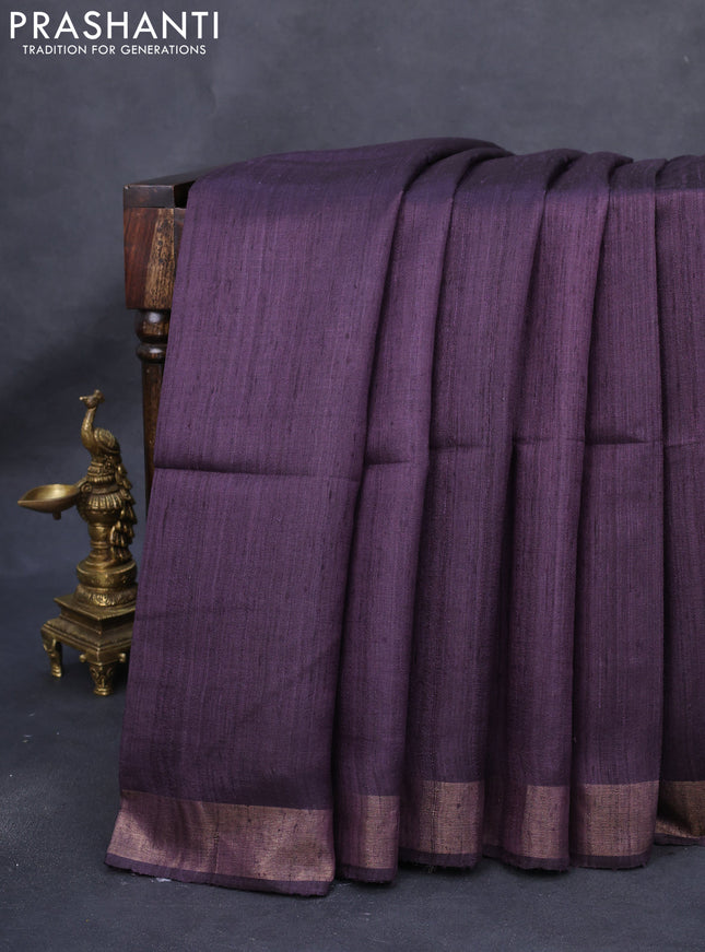 Pure dupion silk saree wine shade and beige with plain body and ikat printed pallu