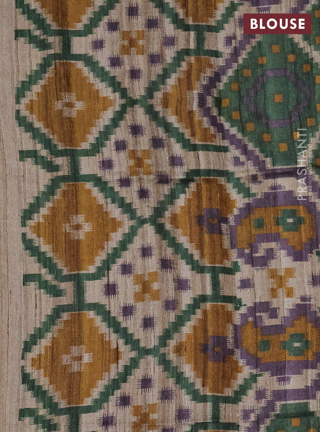 Pure dupion silk saree wine shade and beige with plain body and ikat printed pallu