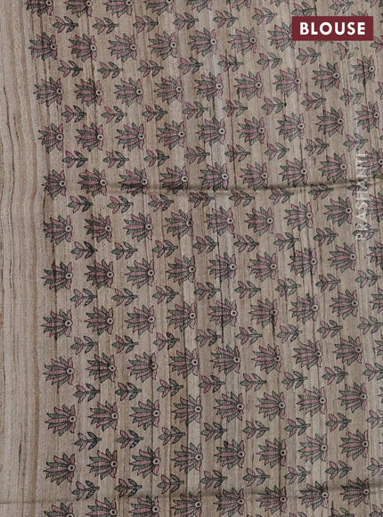 Pure dupion silk saree sap green and beige with plain body and madhubani printed pallu