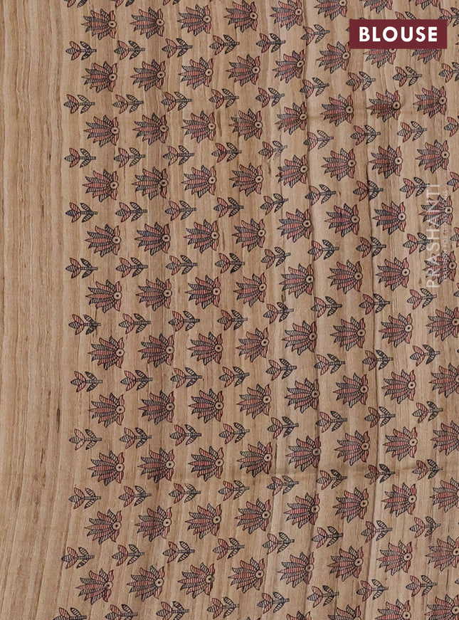 Pure dupion silk saree mustard yellow and beige with plain body and madhubani printed pallu