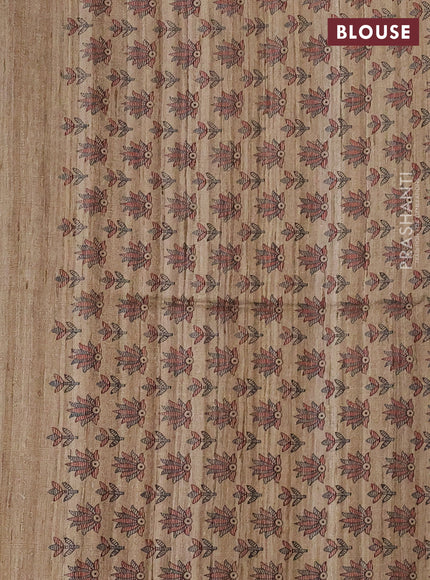 Pure dupion silk saree black and beige with plain body and madhubani printed pallu