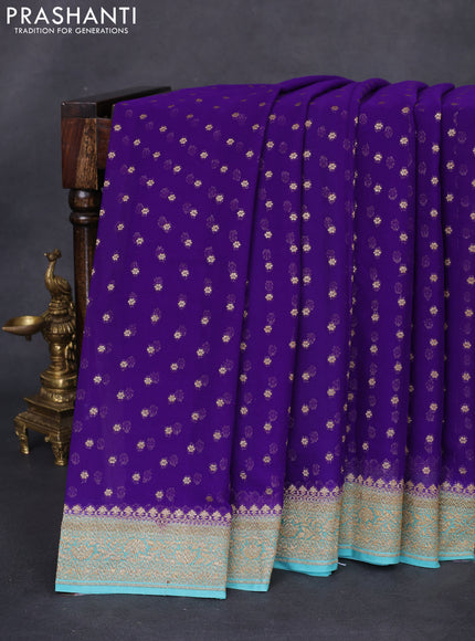Banarasi georgette saree violet and teal blue with allover thread & zari woven buttas and woven border