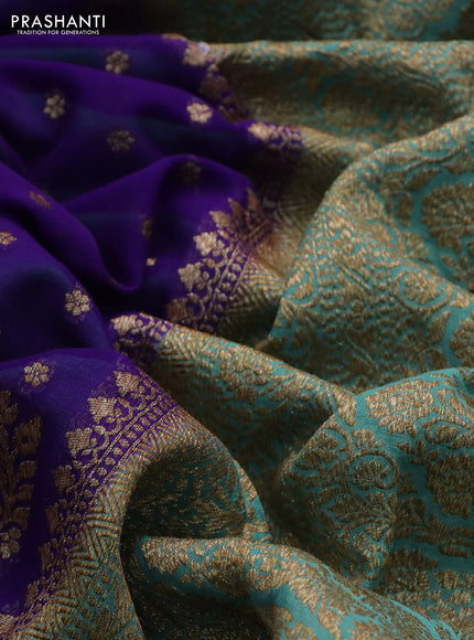Banarasi georgette saree violet and teal blue with allover thread & zari woven buttas and woven border