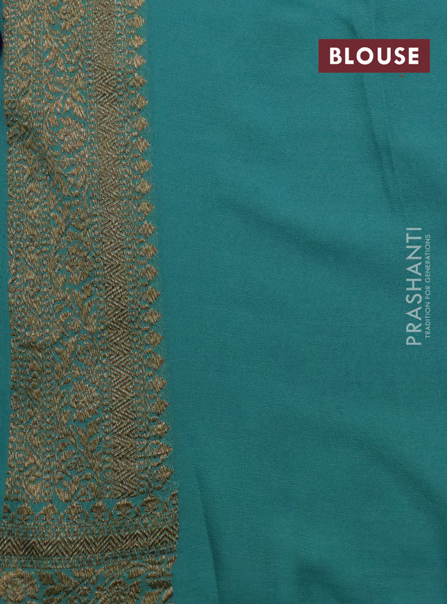 Banarasi georgette saree violet and teal blue with allover thread & zari woven buttas and woven border