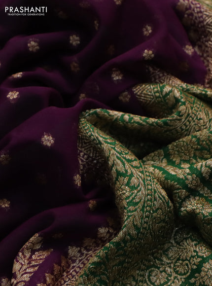 Banarasi georgette saree wine shade and green with allover thread & zari woven buttas and woven border