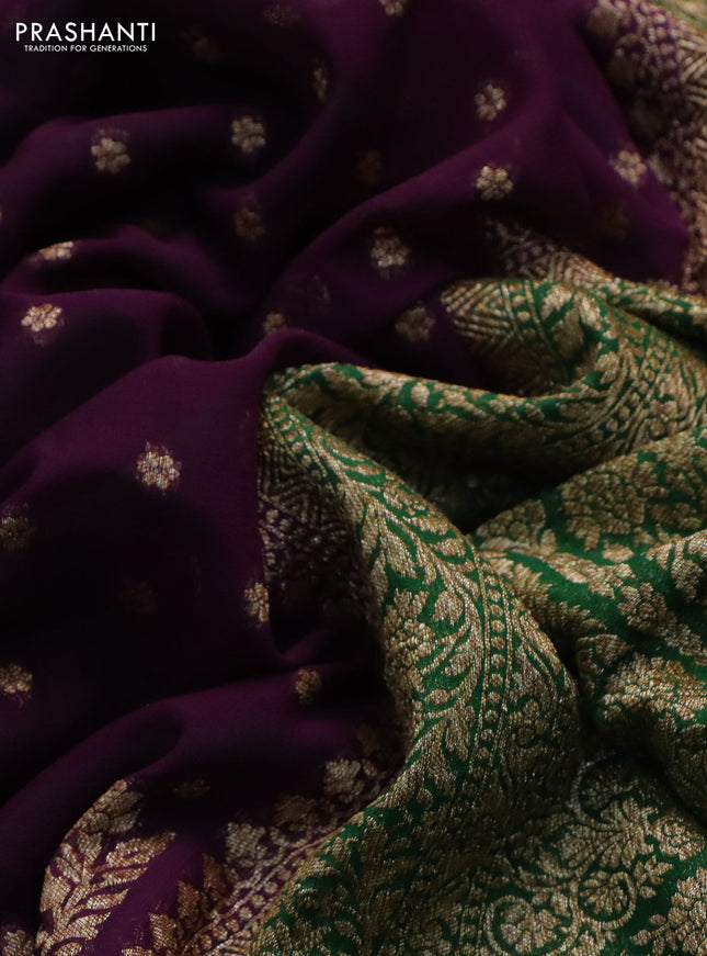 Banarasi georgette saree wine shade and green with allover thread & zari woven buttas and woven border