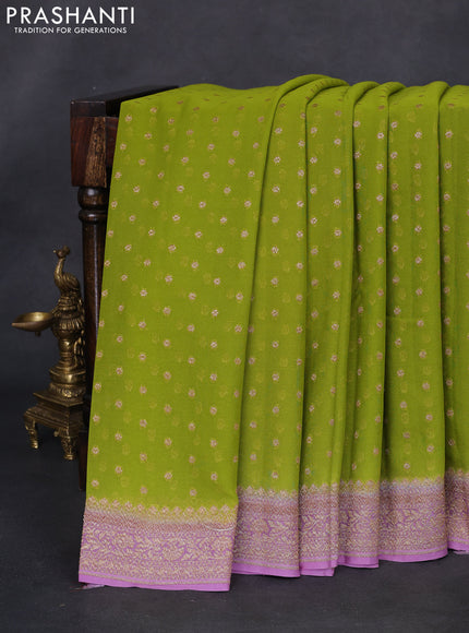 Banarasi georgette saree light green and lavender shade with allover thread & zari woven buttas and woven border