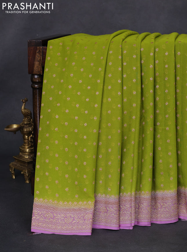 Banarasi georgette saree light green and lavender shade with allover thread & zari woven buttas and woven border