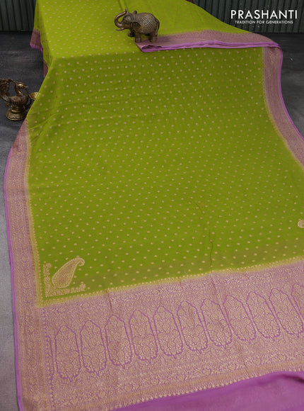 Banarasi georgette saree light green and lavender shade with allover thread & zari woven buttas and woven border