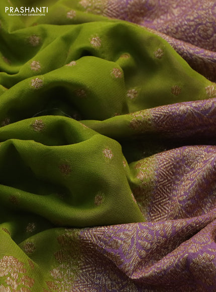 Banarasi georgette saree light green and lavender shade with allover thread & zari woven buttas and woven border