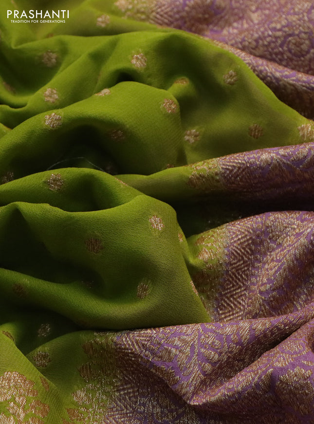 Banarasi georgette saree light green and lavender shade with allover thread & zari woven buttas and woven border