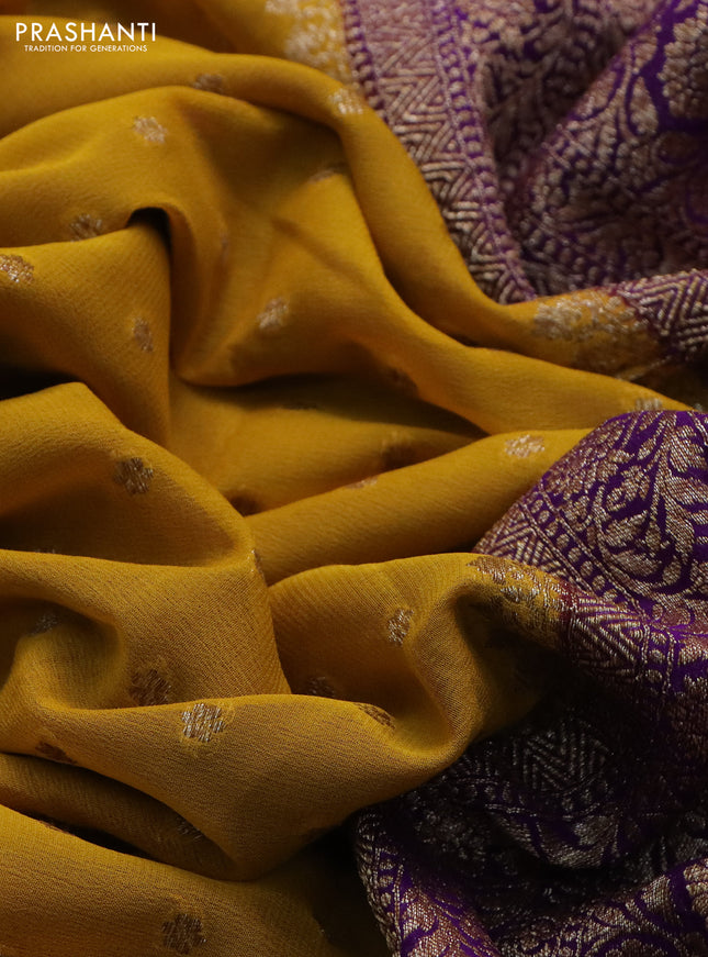 Banarasi georgette saree yellow and purple with allover thread & zari woven buttas and woven border