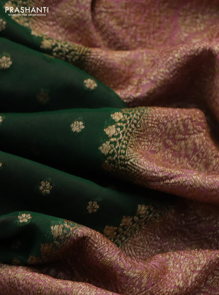 Banarasi georgette saree dark green and pastel pink with allover thread & zari woven buttas and woven border