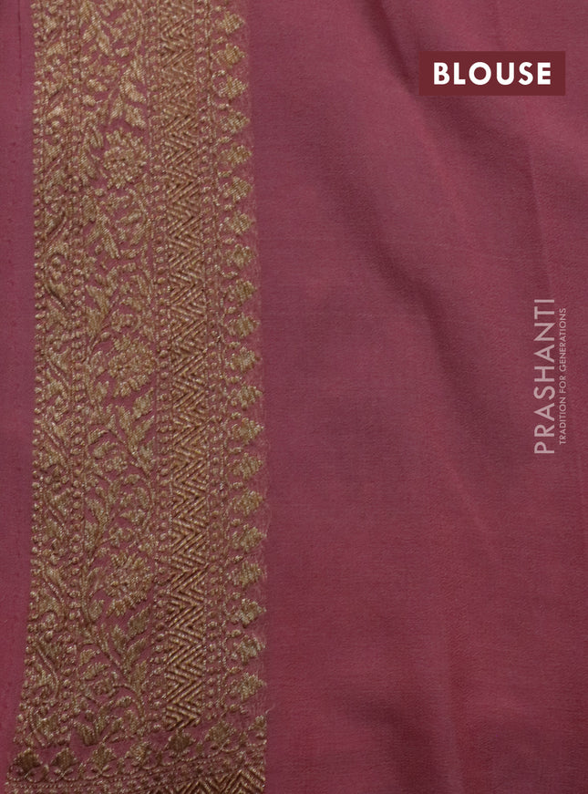 Banarasi georgette saree dark green and pastel pink with allover thread & zari woven buttas and woven border