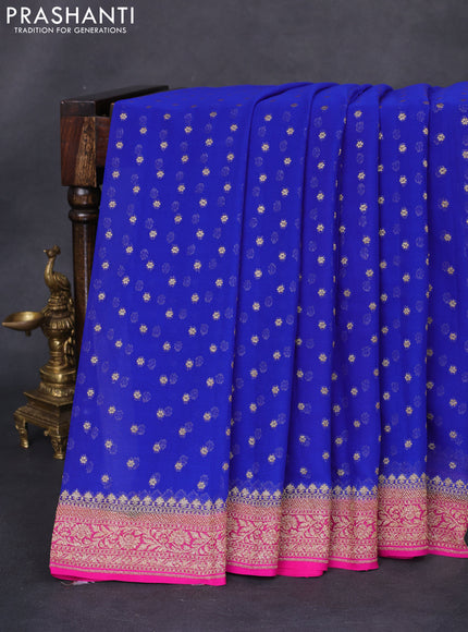 Banarasi georgette saree blue and pink with allover thread & zari woven buttas and woven border