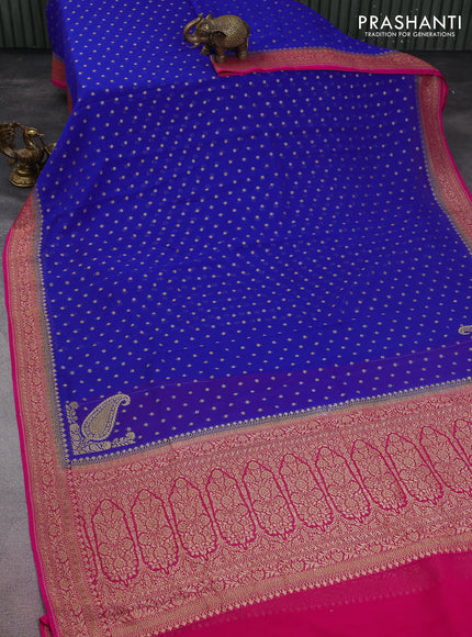 Banarasi georgette saree blue and pink with allover thread & zari woven buttas and woven border