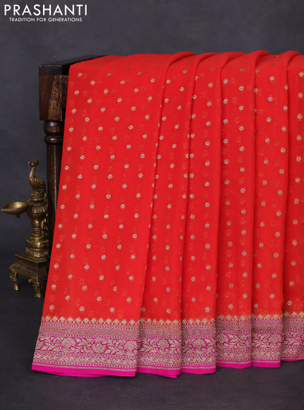 Banarasi georgette saree orange and pink with allover thread & zari woven buttas and woven border