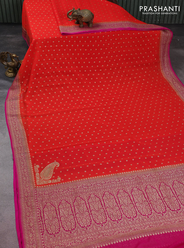Banarasi georgette saree orange and pink with allover thread & zari woven buttas and woven border
