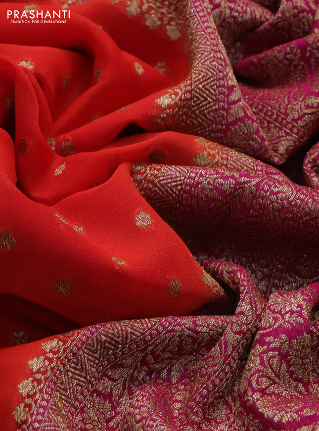 Banarasi georgette saree orange and pink with allover thread & zari woven buttas and woven border