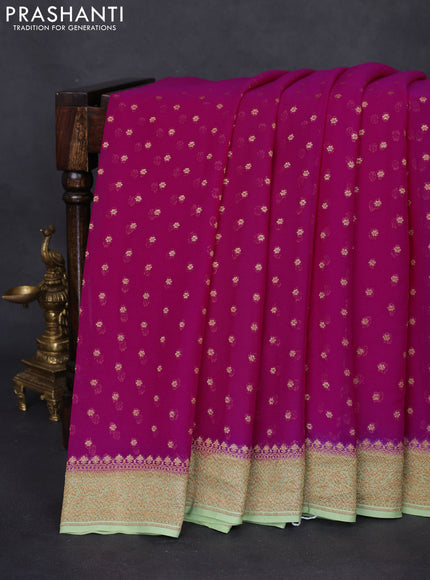 Banarasi georgette saree magenta pink and pista green with allover thread & zari woven buttas and woven border