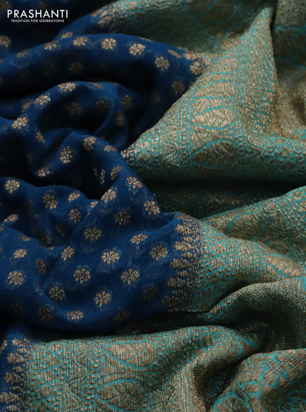 Banarasi georgette saree peacock blue and teal blue with allover thread & zari woven butta weaves and woven border