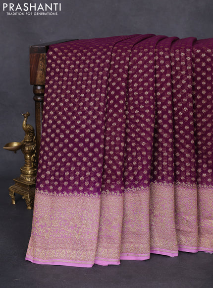 Banarasi georgette saree wine shade and lavender shade with allover thread & zari woven butta weaves and woven border