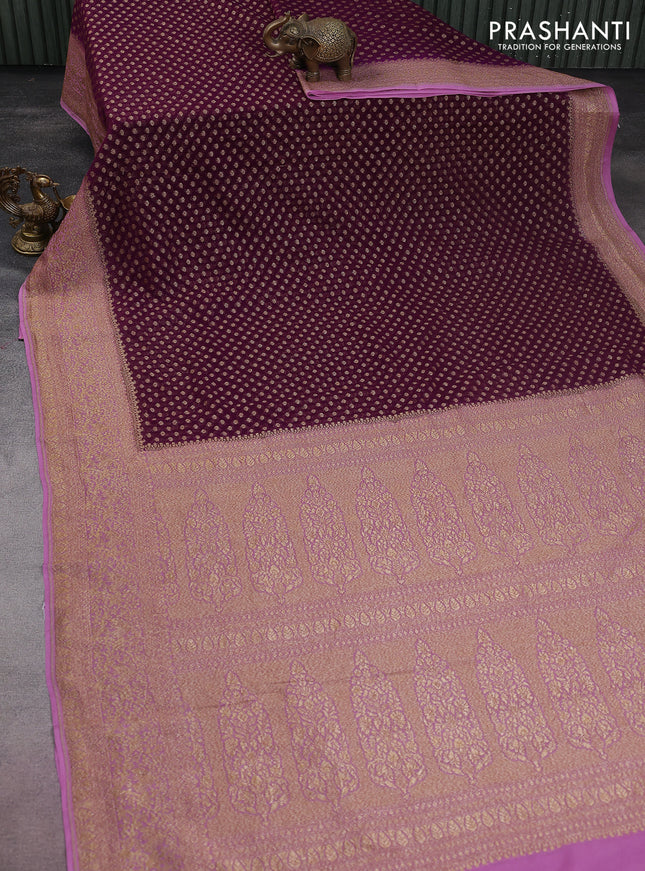 Banarasi georgette saree wine shade and lavender shade with allover thread & zari woven butta weaves and woven border
