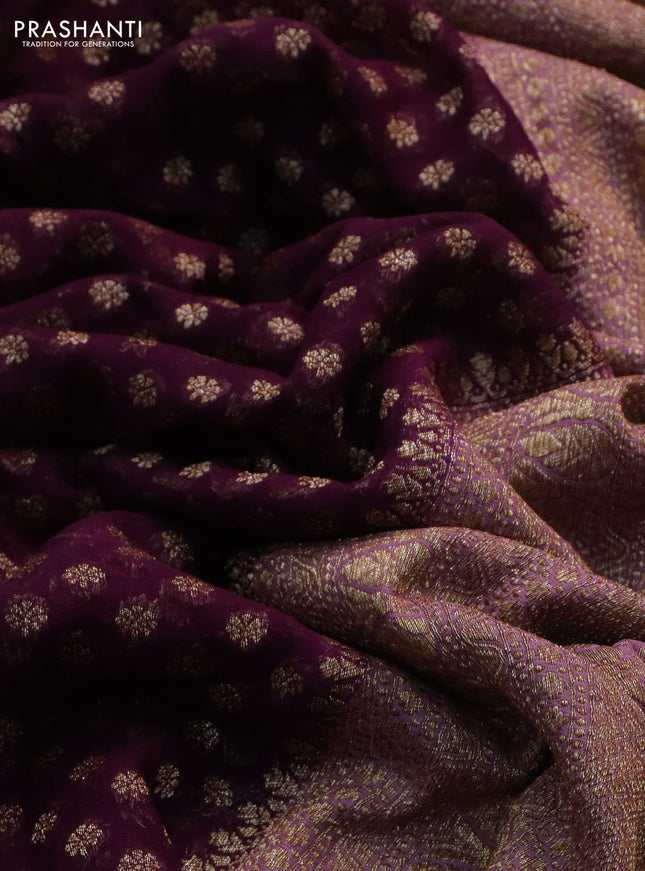 Banarasi georgette saree wine shade and lavender shade with allover thread & zari woven butta weaves and woven border