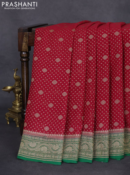 Banarasi georgette saree red and green with allover thread & zari woven butta weaves and woven border