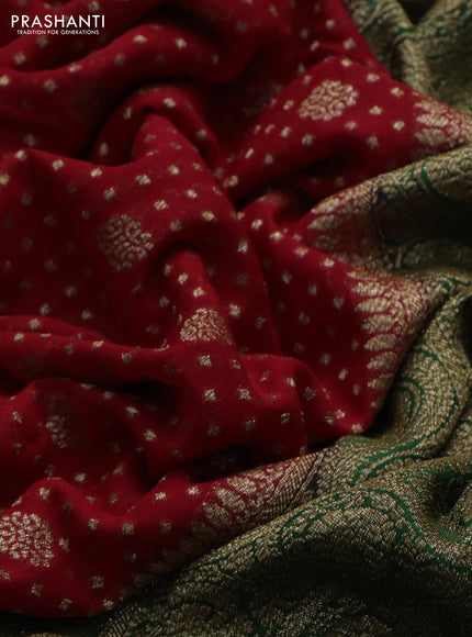 Banarasi georgette saree red and green with allover thread & zari woven butta weaves and woven border