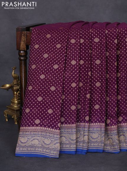 Banarasi georgette saree purple and blue with allover thread & zari woven butta weaves and woven border