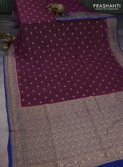 Banarasi georgette saree purple and blue with allover thread & zari woven butta weaves and woven border