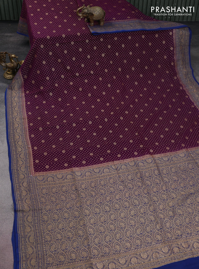 Banarasi georgette saree purple and blue with allover thread & zari woven butta weaves and woven border