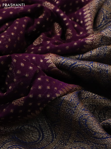 Banarasi georgette saree purple and blue with allover thread & zari woven butta weaves and woven border