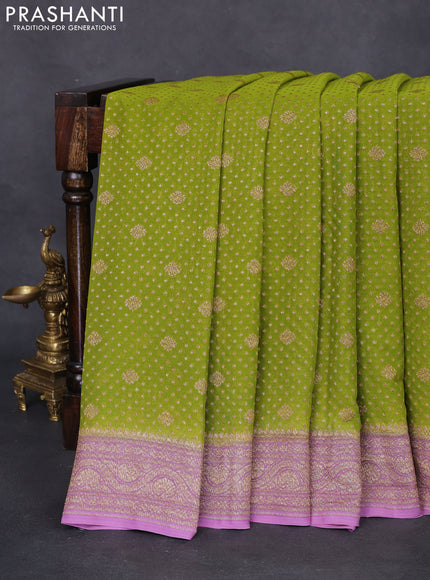 Banarasi georgette saree light green and lavender shade with allover thread & zari woven butta weaves and woven border
